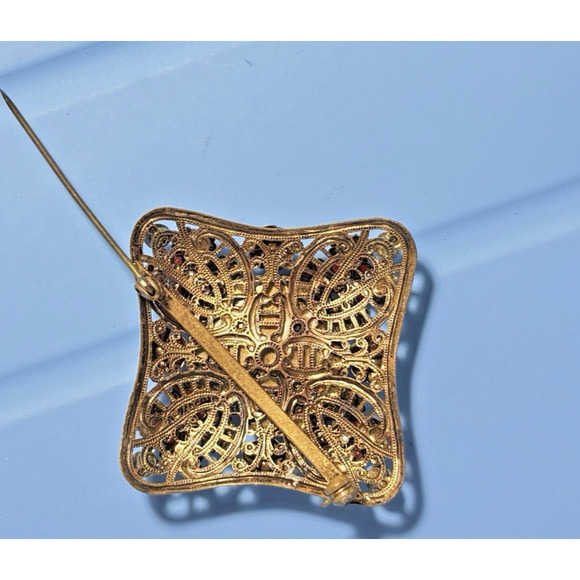 Vintage 1930s Austrian/Czech (Bohemian) W. Germany Filigree Brooch 2.5" - Picture 7 of 16